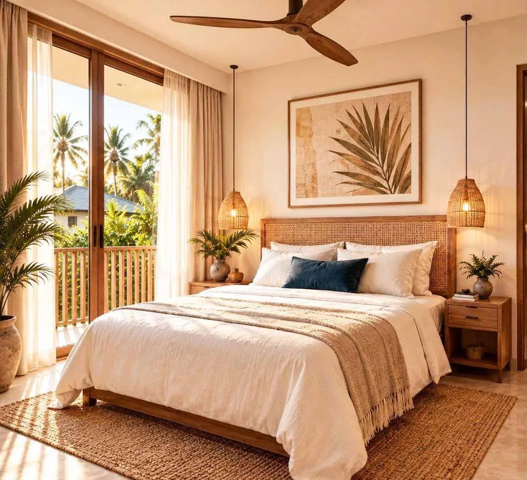 Rendering of the master bedroom with balcony access